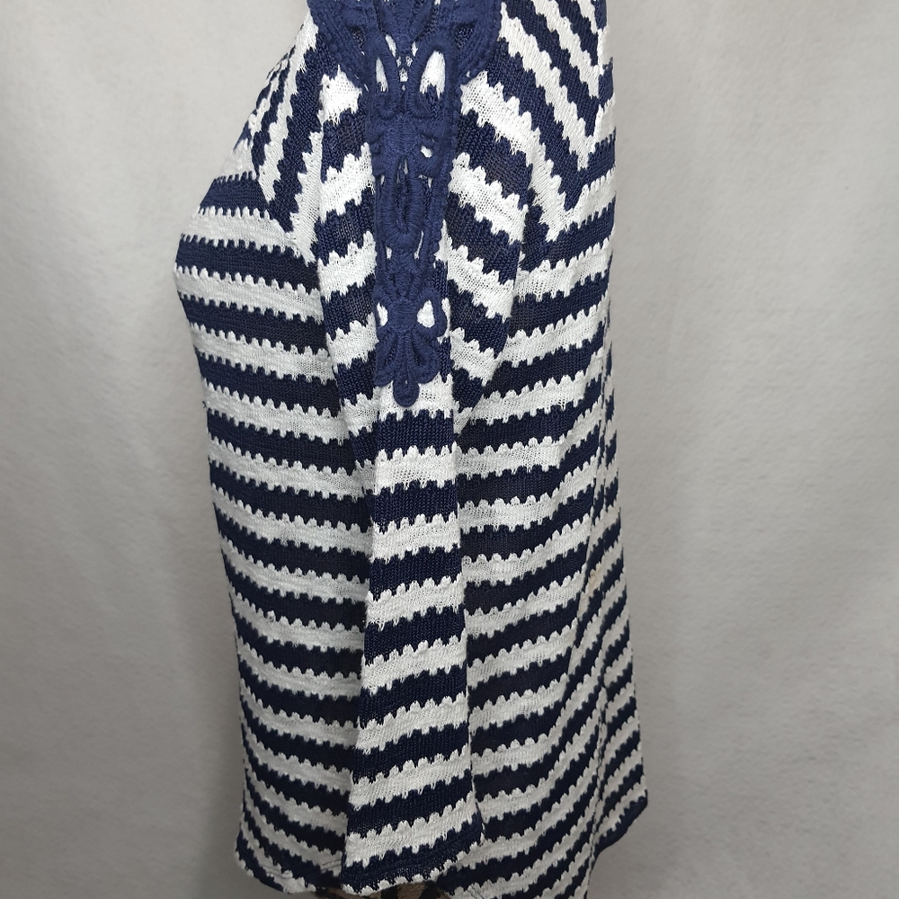 New Directions Blue White Knit Sweater Small - Picture 2 of 6